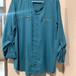 Teal Women's Top with Zipper Accents